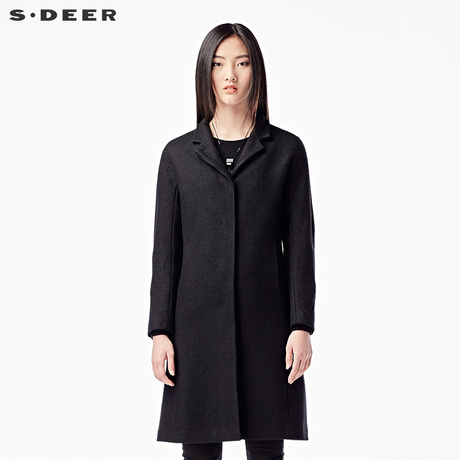sdeer圣迪奥女装冬装暗扣翻领长款修身羊毛毛呢大衣外套S16481899商品大图