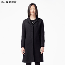 sdeer圣迪奥女装冬装暗扣翻领长款修身羊毛毛呢大衣外套S16481899图片