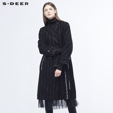 sdeer圣迪奥黑白线迹拼接字母刺绣收腰平驳领大衣S18481837图片