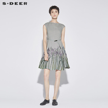 sdeer圣迪奥2018新款女装夏装圆领植物印花连衣裙S18281288图片