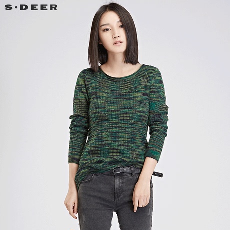 sdeer圣迪奥女装2017冬装绿意轻薄肌理线性感针织衫毛衣S16483540商品大图