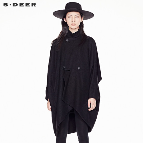 sdeer圣迪奥2018秋装宽松剪裁蝙蝠袖oversize毛呢外套女S17361856商品大图