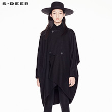 sdeer圣迪奥2018秋装宽松剪裁蝙蝠袖oversize毛呢外套女S17361856图片