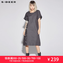 sdeer圣迪奥2018女夏装抽绳束腰分割字母蝙蝠款连衣裙S17281283图片
