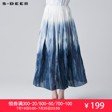 sdeer圣迪奥2018夏装渐变蓝色纹理晕染雪纺百褶半身长裙S17281176图片