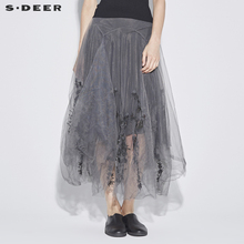 sdeer 圣迪奥 女装朦胧雾感手工刺绣层次纱质长裙S18281132图片