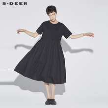 sdeer圣迪奥2018新款女装夏装圆领拼接高腰大摆连衣裙S18281295图片