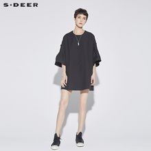 sdeer圣迪奥优雅宽松圆领堆砌压褶喇叭口挺括连衣裙S18281299图片