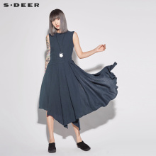 sdeer圣迪奥2018新款设计感优雅圆领不规则摆无袖连衣裙S18281232图片