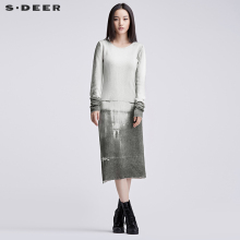 sdeer圣迪奥女内敛水墨灰调轻薄长款针织衫S16483553图片