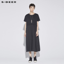 sdeer 圣迪奥休闲圆领松紧束腰拼接大摆连衣裙S18281204图片