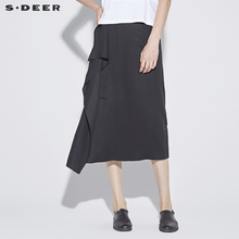 sdeer圣迪奥女装前卫酷感搭扣不规则裁剪修身半身长裙S17281193图片