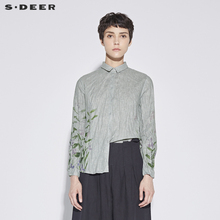 sdeer圣迪奥女装自然抓皱复古感印花衬衫S18280436图片