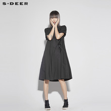 sdeer圣迪奥2018新款酷感中性翻领胶印大摆衬衫连衣裙S18281291图片