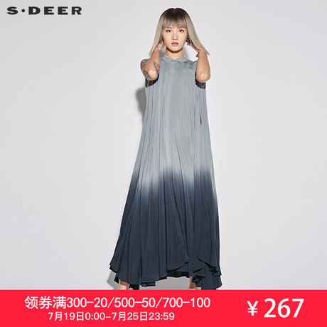 sdeer圣迪奥2018夏装甜美简约翻领渐变不规则大摆连衣裙S17281274商品大图