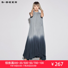 sdeer圣迪奥2018夏装甜美简约翻领渐变不规则大摆连衣裙S17281274图片