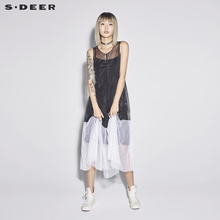 sdeer 圣迪奥女装飘逸网纱吊带两件套连衣裙S18281237图片