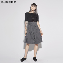sdeer 圣迪奥 女装经典黑白条纹拼接设计短袖连衣裙S18281201图片