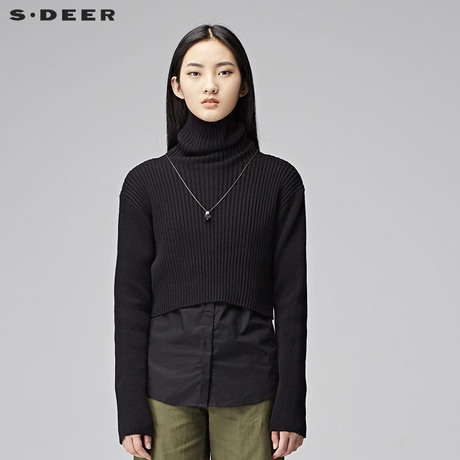 sdeer 圣迪奥 时尚酷黑毛衣衬衫两件套S17483573商品大图
