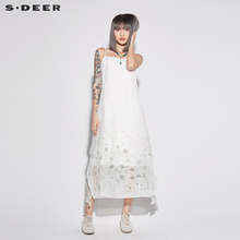 sdeer 圣迪奥 女装朦胧印花细带束腰吊带连衣裙S18281274图片