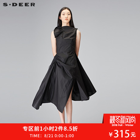 sdeer圣迪奥2018春装女装优雅气质不规则底摆长款连衣裙S18181207商品大图