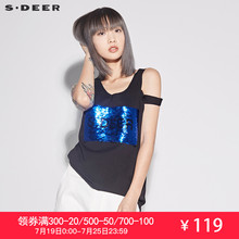 sdeer 圣迪奥 女装时尚愫黑圆领挖肩亮片装饰无袖背心S17280306图片