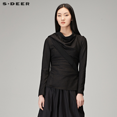 sdeer圣迪奥女装2018春装优雅拼接设计感斜襟上衣S16382205商品大图