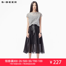 sdeer圣迪奥2018女夏装拼接系绳条纹宽松假两件连衣裙女S17281209图片