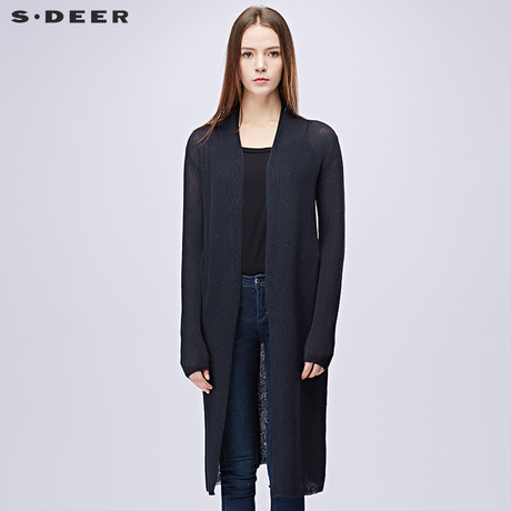 sdeer圣迪奥2018秋装休闲纯色垂坠长款针织开衫空调衫女S17183508商品大图