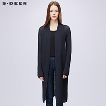 sdeer圣迪奥2018秋装休闲纯色垂坠长款针织开衫空调衫女S17183508图片