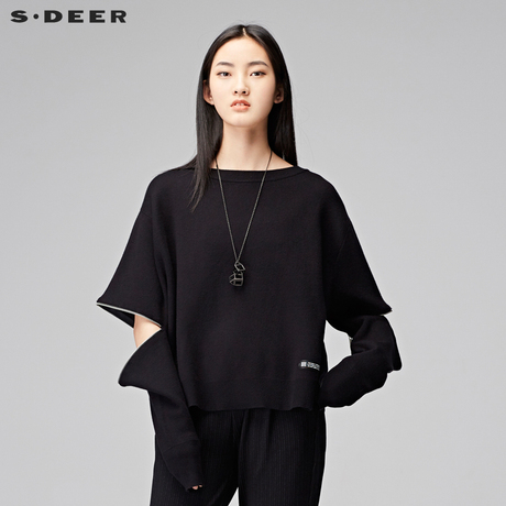 sdeer圣迪奥2017冬装新款袖口拉链宽松简约毛衣针织衫女S17483560商品大图