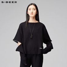 sdeer圣迪奥2017冬装新款袖口拉链宽松简约毛衣针织衫女S17483560图片