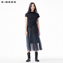 sdeer圣迪奥女2018春装不规则几何贴片网纱两件式连衣裙S15481213图片