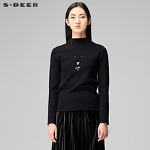 sdeer圣迪奥女装简约休闲纯色圆领套头短款针织衫Y17483503图片