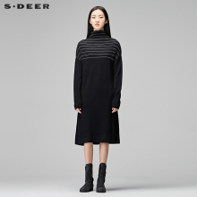 sdeer圣迪奥女装简约设计感条纹高领长款针织衫S17483558图片