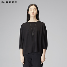 sdeer圣迪奥2018秋装潮简约线迹宽松套头中袖圆领T恤女S18180219图片