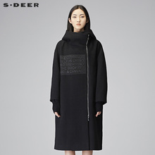 sdeer圣迪奥时尚休闲贴布装饰防风连帽长款大衣外套S17481894图片