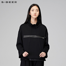 sdeer 圣迪奥2018冬新品装街头酷黑拉链卷边短款卫衣女Y17482205图片