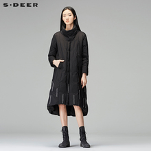 sdeer圣迪奥2018冬装新款简约撞色绣线飘带长款羽绒服女S17482434图片