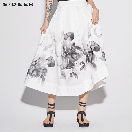sdeer 圣迪奥 女装素雅宽松水墨印花半身长裙S18281140商品大图