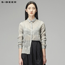 sdeer圣迪奥2018秋装复古文艺绣花长袖亚麻桑蚕丝衬衫女S18180512图片