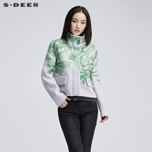 sdeer圣迪奥女装2018冬装鲜艳印象主义植物印花短款外套S16482217图片