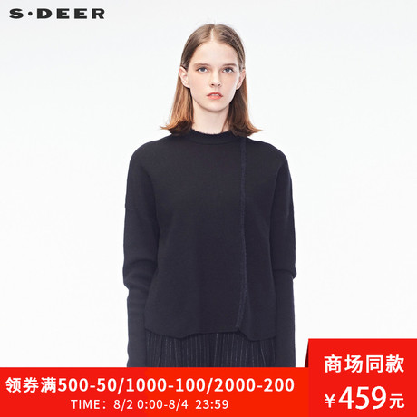 sdeer圣迪奥2018秋装新款弧形下摆绒毛线条宽松针织衫女S18363581商品大图