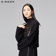 sdeer圣迪奥女装简约复古高领胶印装饰短款针织衫S17483571图片