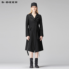 sdeer圣迪奥女装简约英伦风贴布飘带装饰长款西装外套S17481872图片