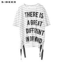 sdeer 圣迪奥 女装简约黑白条纹字母印胶飘带针织衫S18280103图片