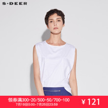 sdeer圣迪奥2018夏装宽松廓型线条圆领无袖短款T恤女装S17280115图片