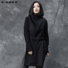 sdeer圣迪奥女装2018冬装设计竖条肌理压褶两件套S15481229图片