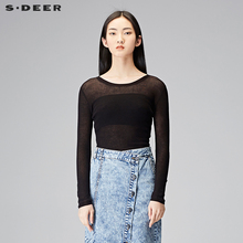 sdeer圣迪奥2018秋装简约休闲圆领套头长袖薄款针织衫女S18183513图片