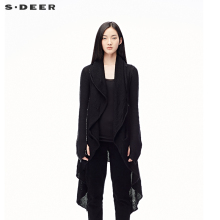 sdeer圣迪奥2018春装酷黑撞色线迹粗针连帽针织开衫女装S17383534图片
